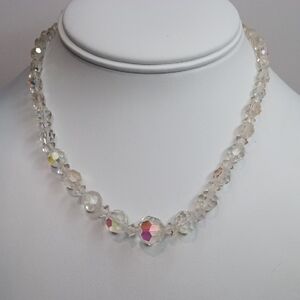 Clear Faceted Glass Bead Choker Necklace Vintage